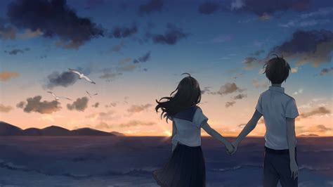 anime couple holding hands wallpaper